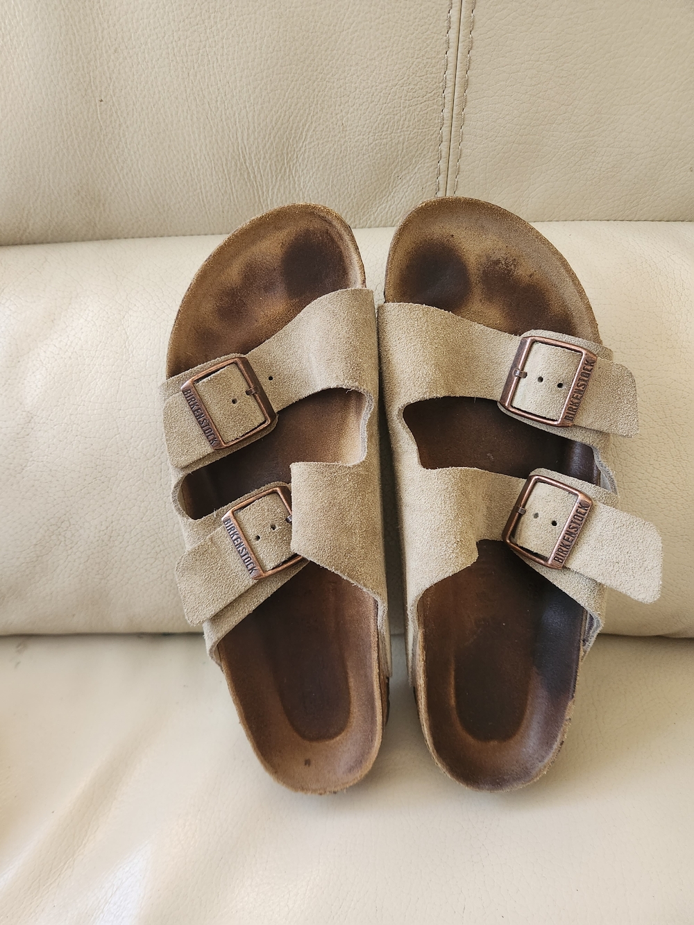 Birkenstock Double Buckle Suede Sandals in Beige Tan